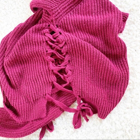 Don't Ask Why Maroon Lace Up Knit Sweater - Picture 6 of 7